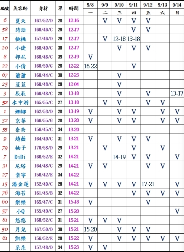 最新班表 班表 1