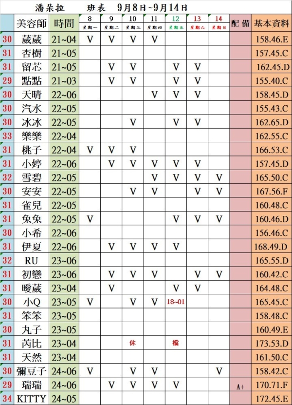 最新班表 班表 4