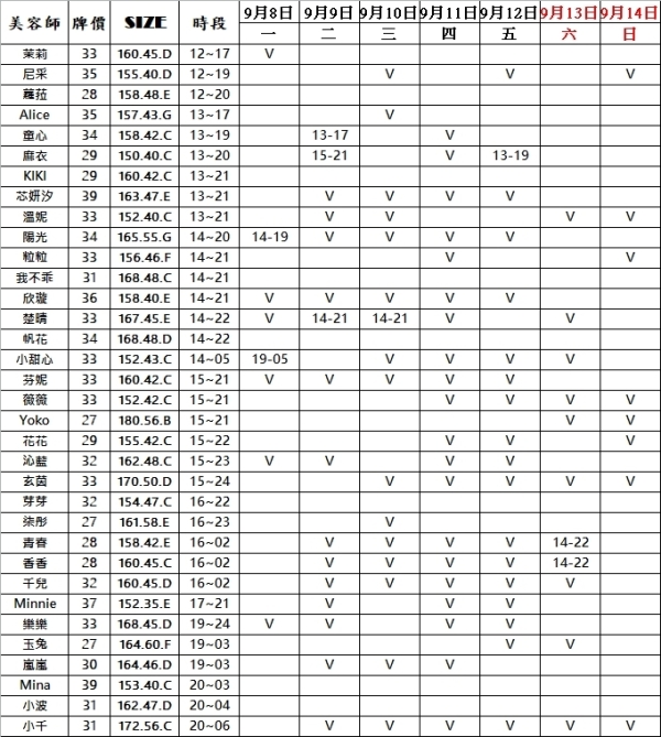 最新班表 班表 1