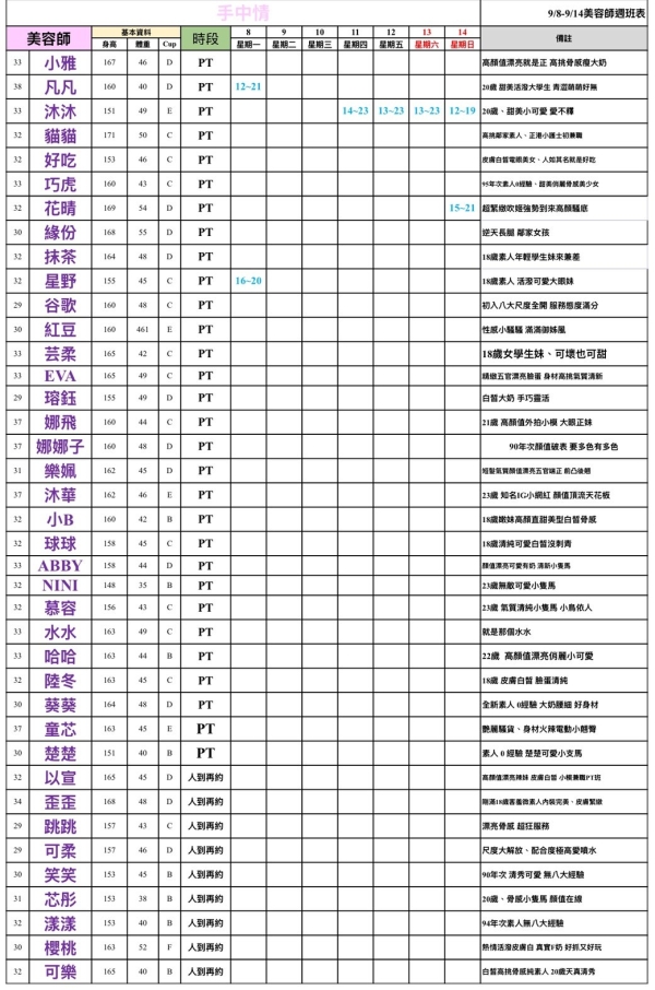 最新班表 班表 4